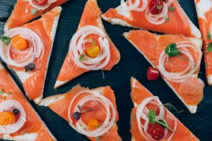 Triangle toast with salmon toppings